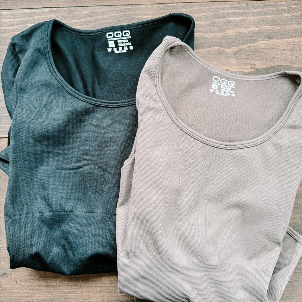 OQQ Women's Black and Gray Bodysuit Set